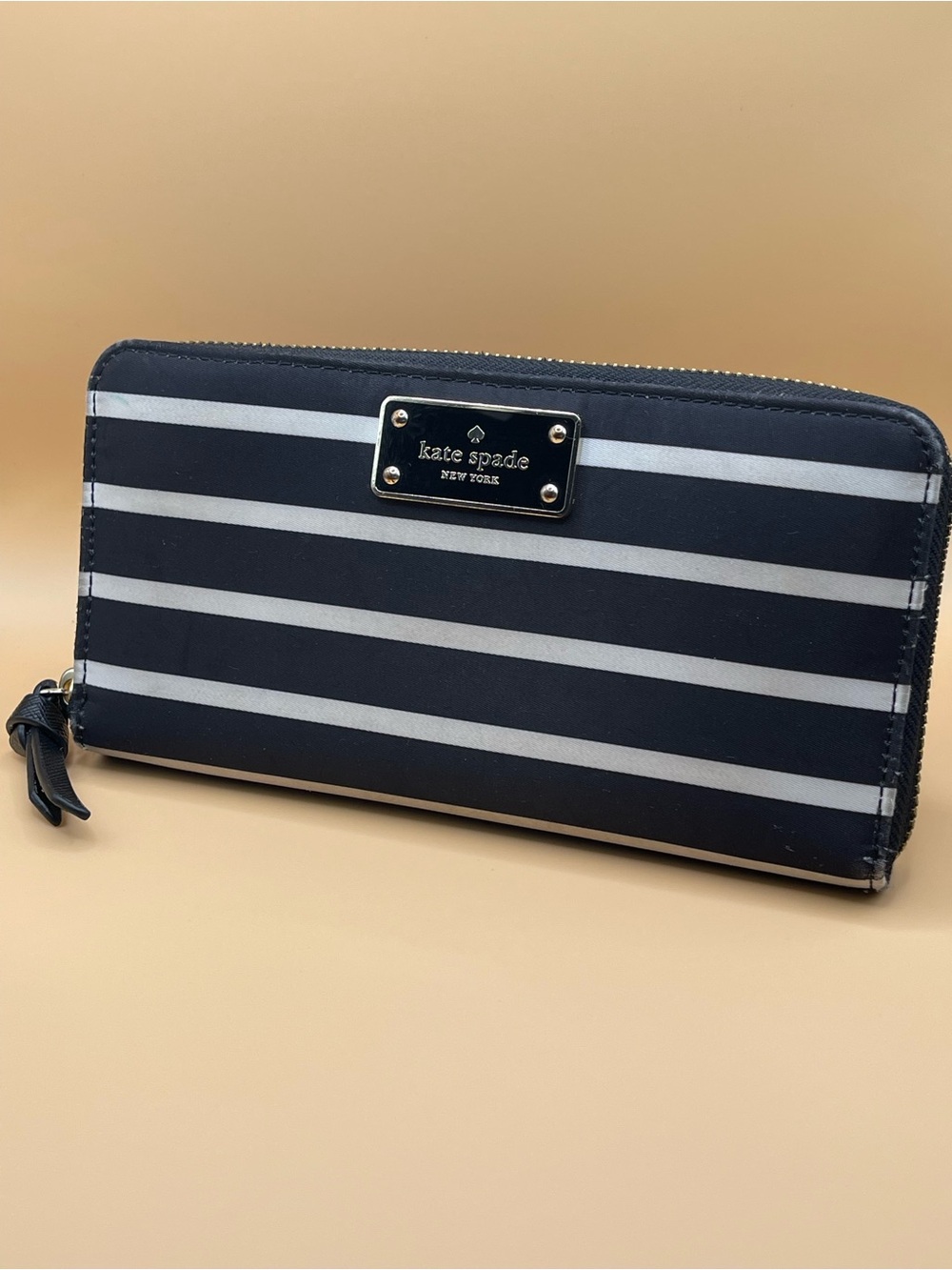 Kate Spade New York Navy & White Striped Zip Wallet